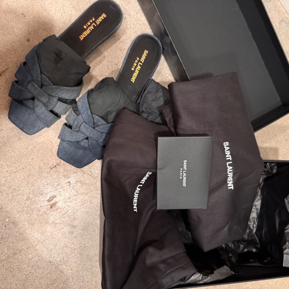 Saint Laurent Tribute Denim Mule Slide Sandals in Deep Navy Jeans Size 36.5 - Picture 8 of 10